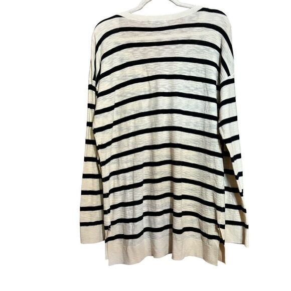 VINCE Sweater Womens Large White Black Stripe Scoop Neck Pullover Sweatshirt - Picture 5 of 8